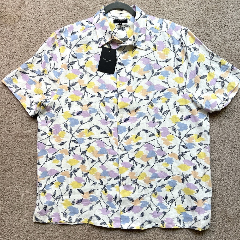 Ted Baker Hadrian Abstract Floral Linen Short Sleeves Shirt Men's Size 5 Large